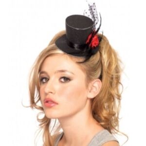 Leg Avenue Black Rose Clip-On Mini Top Hat with Glitter & Feather